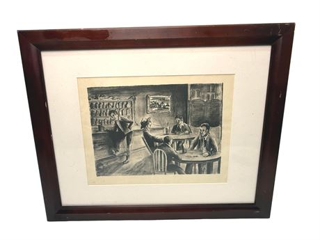 Original Bar Scene Sketch on Paper