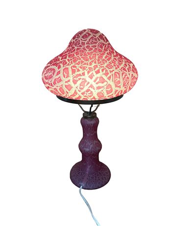 Vintage Pink Mushroom Style Table Lamp with Crackle Glass