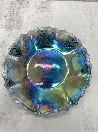 Indiana Carnival Glass Iridescent Blue Decorative Ruffled Dish