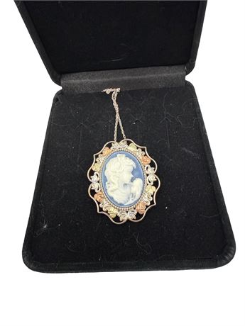 12k Gold Sterling Silver Cameo Pendant Necklace