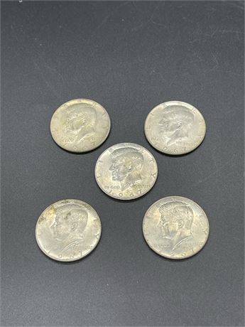 Five (5) 1967 Silver Kennedy Half Dollars