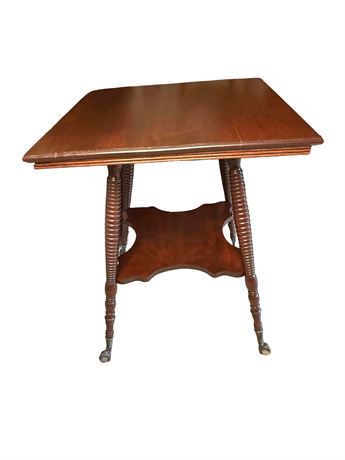 Antique Mahogany Two Tier Parlor Table with Claw Feet