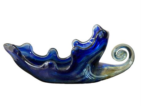 Murano Style Cobalt Blue Swirl Glass Swan Bowl