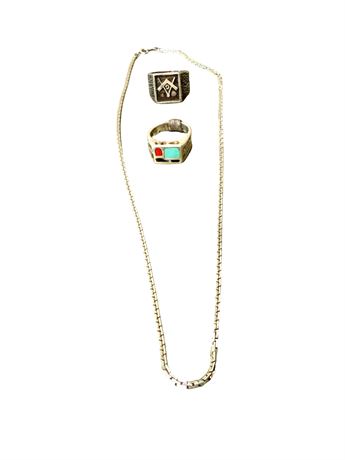 Sterling Silver Necklace and Rings