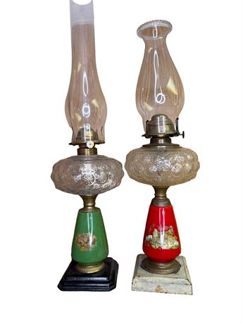 Plume and Atwood Hand Painted Kerosene Oil Lamps