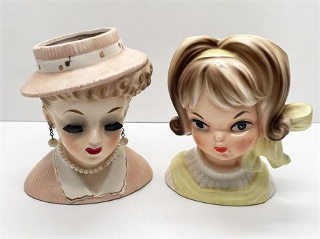 Two (2) Inarco Lady Head Vases