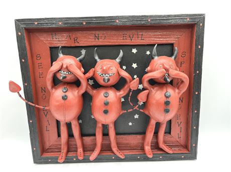 Paper Mache See no Evil, Hear no Evil, Speak No Evil Wood Art