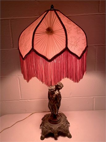 Meyda Tiffany 3 Graces Table Lamp w/ Fringe Floral Shade