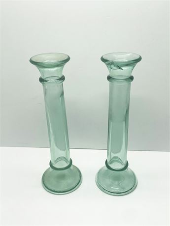 Two Glass Candlestick Holders