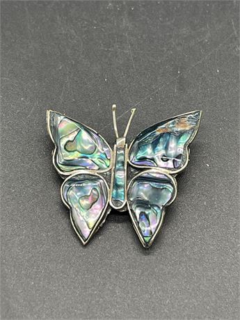 Sterling and Abalone Butterfly Brooch