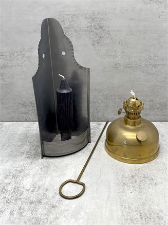Brass Oil Lantern and Corner Wall Candle Holder