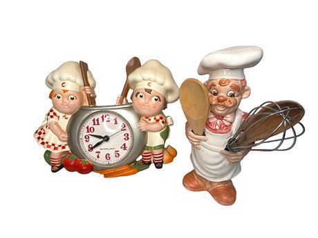 Campbells Soup Kitchen Wall Clock and "Jolly Chef" Utensil Holder