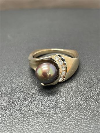 14kt Yellow Gold Dyed Black Pearl Ring