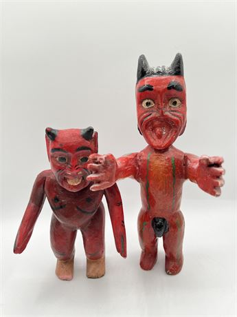 Carved Wood Folk Art Devil Figures