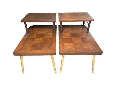Midcentury Two Tier Wood Brass Leg End Tables