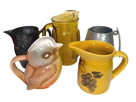 Vintage Ceramic Glass and Metal Pitchers