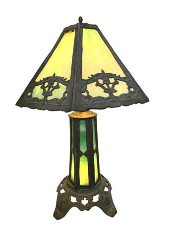 Antique Art Deco Slag Glass Table Lamp