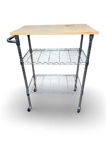 Metal Rolling Cart w/ Wood Top