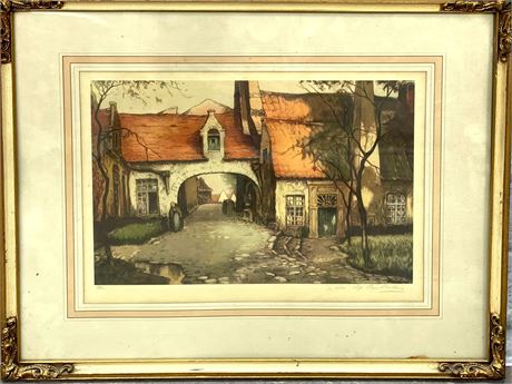Alfred Van Neste Hand Colored Etching