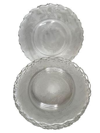Seven (7) Fostoria Heather Pattern Etched 9" Plates