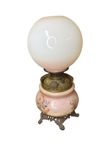 Fostoria Victorian-Era Gone with the Wind Style Kerosene Lamp