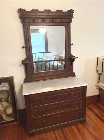Antique Eastlake Marble Top Dresser w/ Mirror