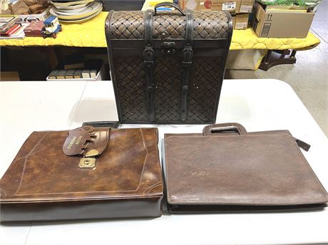 Leather Briefcases and Wicker Wine Carrier