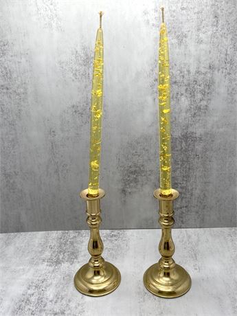 Lucite Acrylic Candles w/ Brass Candle Holders