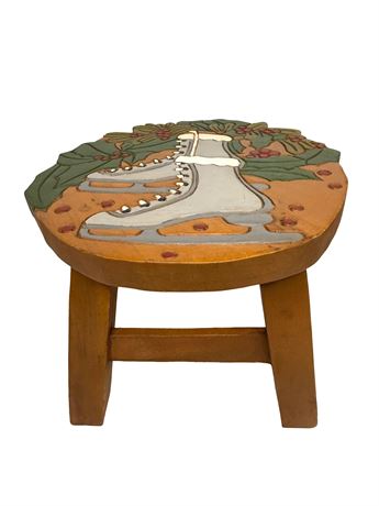 Hand Painted Hand Carved Wood Stool
