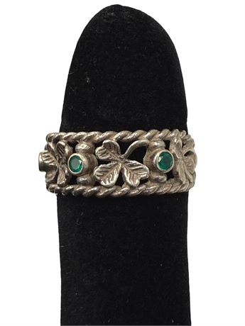 Sterling Silver Emerald Irish Celtic Band Ring