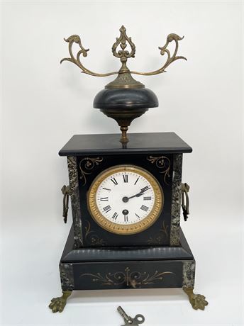 Antique Marble & Bronze Mantle Clock