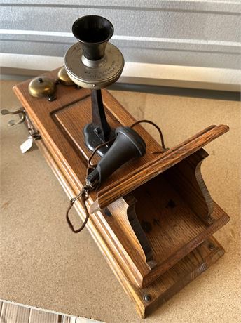 Antique Kellogg Oak Crank Wall Telephone