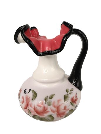 Fenton Signed Hand Painted Black Rose Pitcher