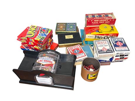 Playing Cards, Poker Chips and Dice