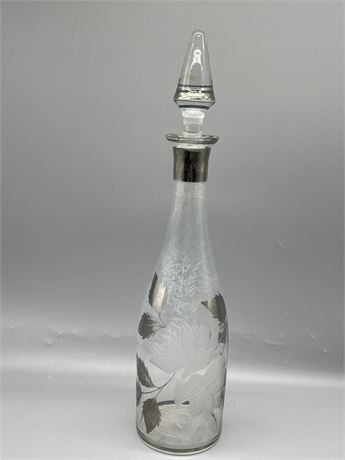 Decanter with Silver Overlay & Etched
