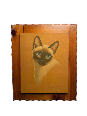 Vintage Siamese Cat Lithograph on Wood