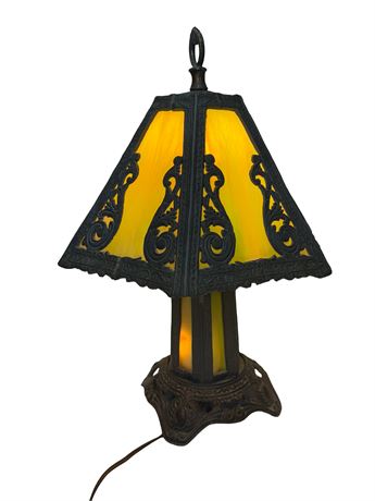 Vintage Slag Glass Metal Table Lamp
