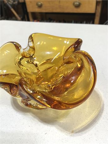 Amber Art Glass Candy Dish