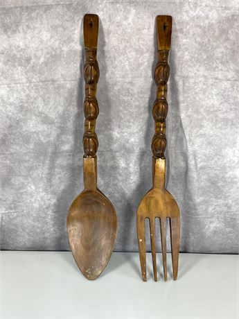 LARGE Wall Wood Fork and Spoon