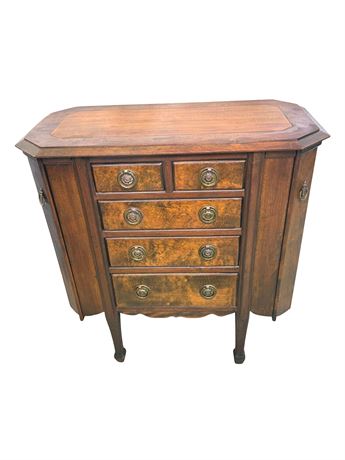 Antique Walnut Burl Wood Martha Washington Sewing Cabinet