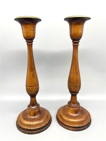 Turned Wood Candlestick Holders