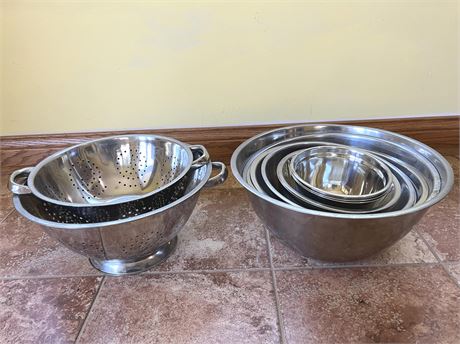 Large Stainless Mixing Bowls and Strainers