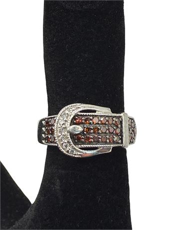 Sterling Silver Chocolate Diamond Buckle Ring