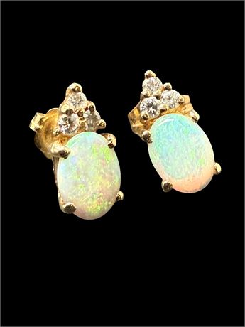 14kt Yellow Gold Opal Diamond Earrings