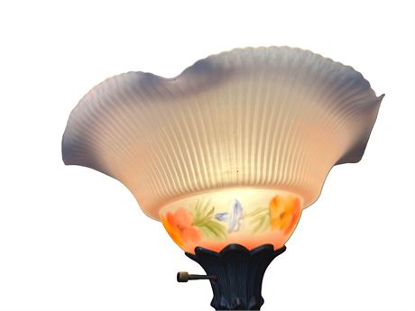 Hand Painted Frosted Ruffled Glass Floor Lamp