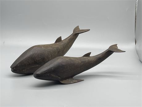 Two (2) Wooden Whales