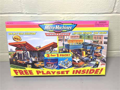 NIB Vintage Micro Machines ON-M-T Gas Station and Water Works Car Wash Playsets