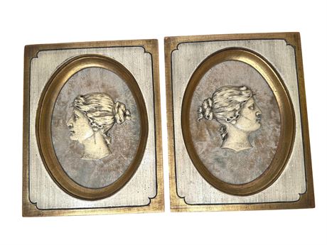 Vintage Chalkware Hollywood Regency Style Cameo Wall Plaques