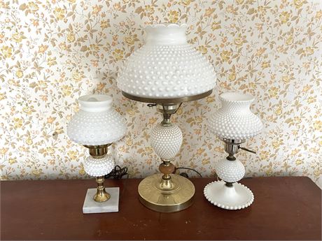 Three (3) Hobnail Table Lamps