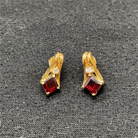 14kt Yellow Gold Ruby Diamond Earrings